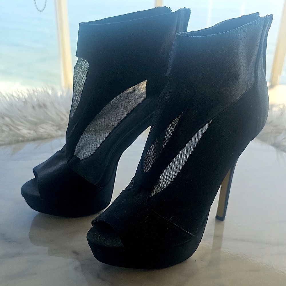 Bebe Black Ankle Booties with Stiletto Heel